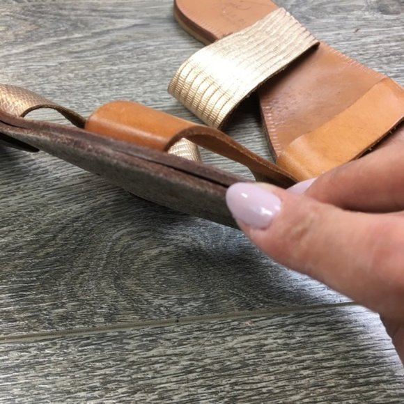 JOIE A La Plage Leather Tan/Gold Slip On Sandals - Picture 4 of 8